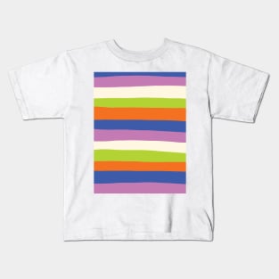 Uneven Stripes in Blue, Orange, Purple, Green, and Cream Kids T-Shirt